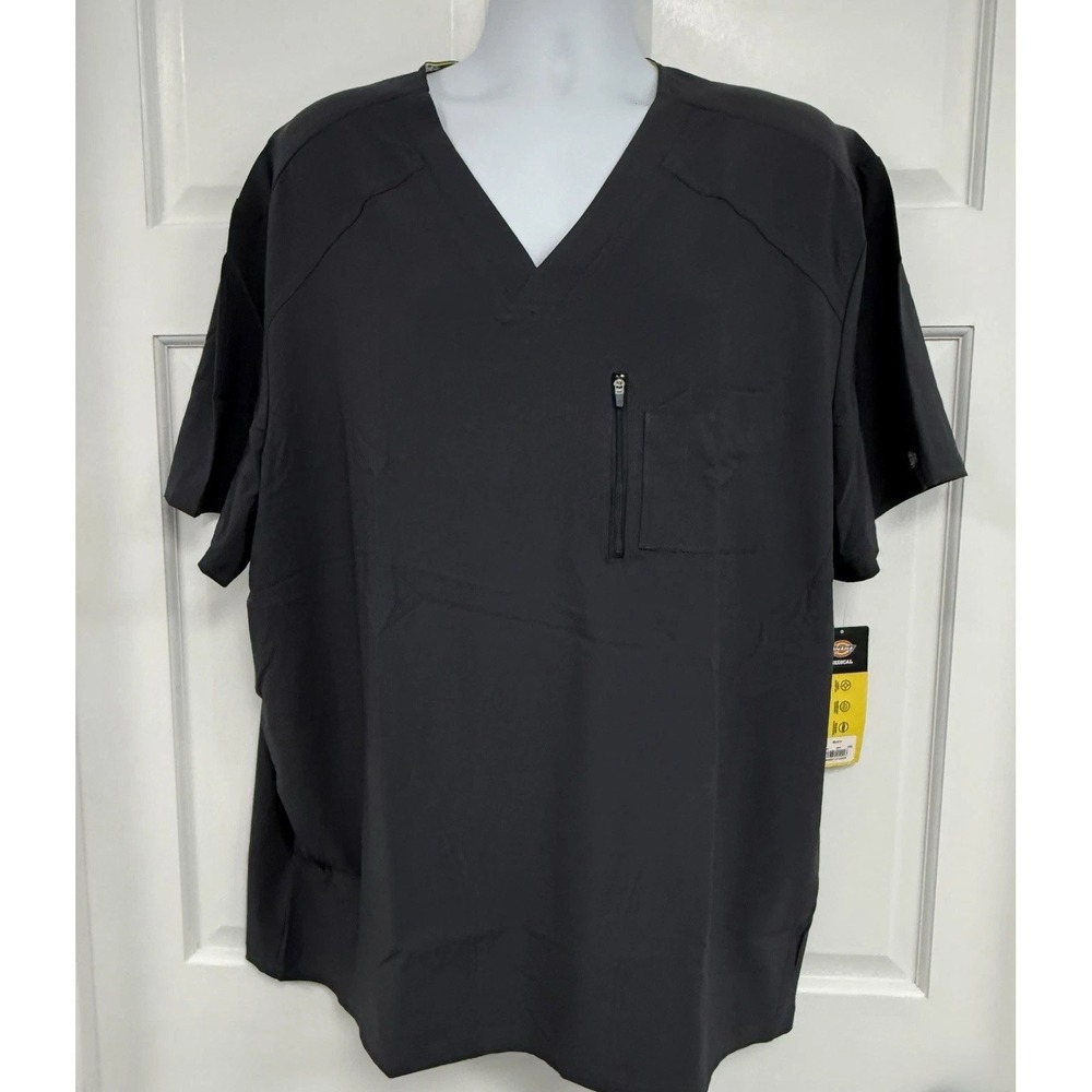 NWT Dickies Mens 2XL Scrub Top Pewter Gray Retro Scrubs Stretch Uniform RN